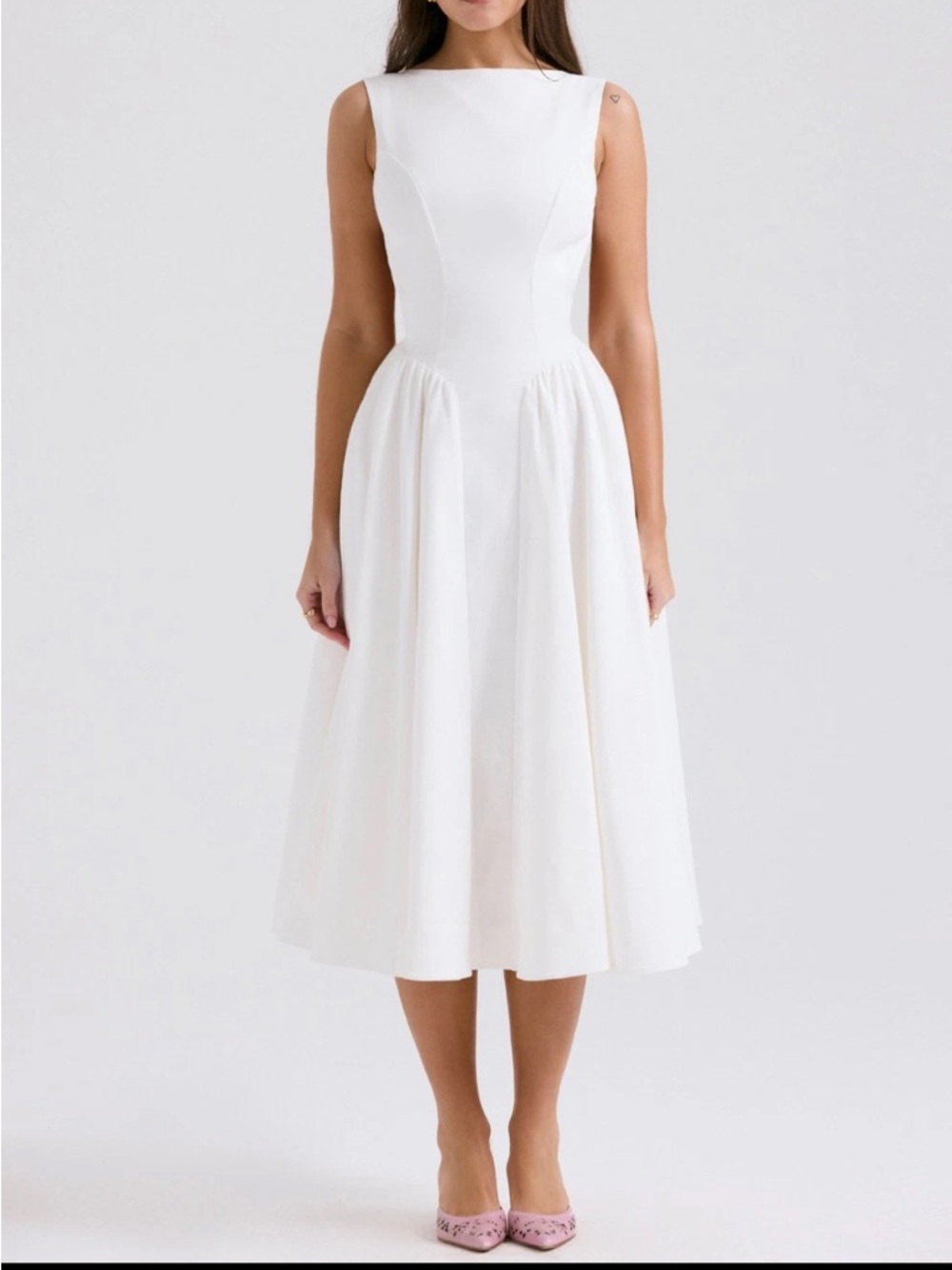House of CB Cindy White Boatneck Midi Dress, nwot